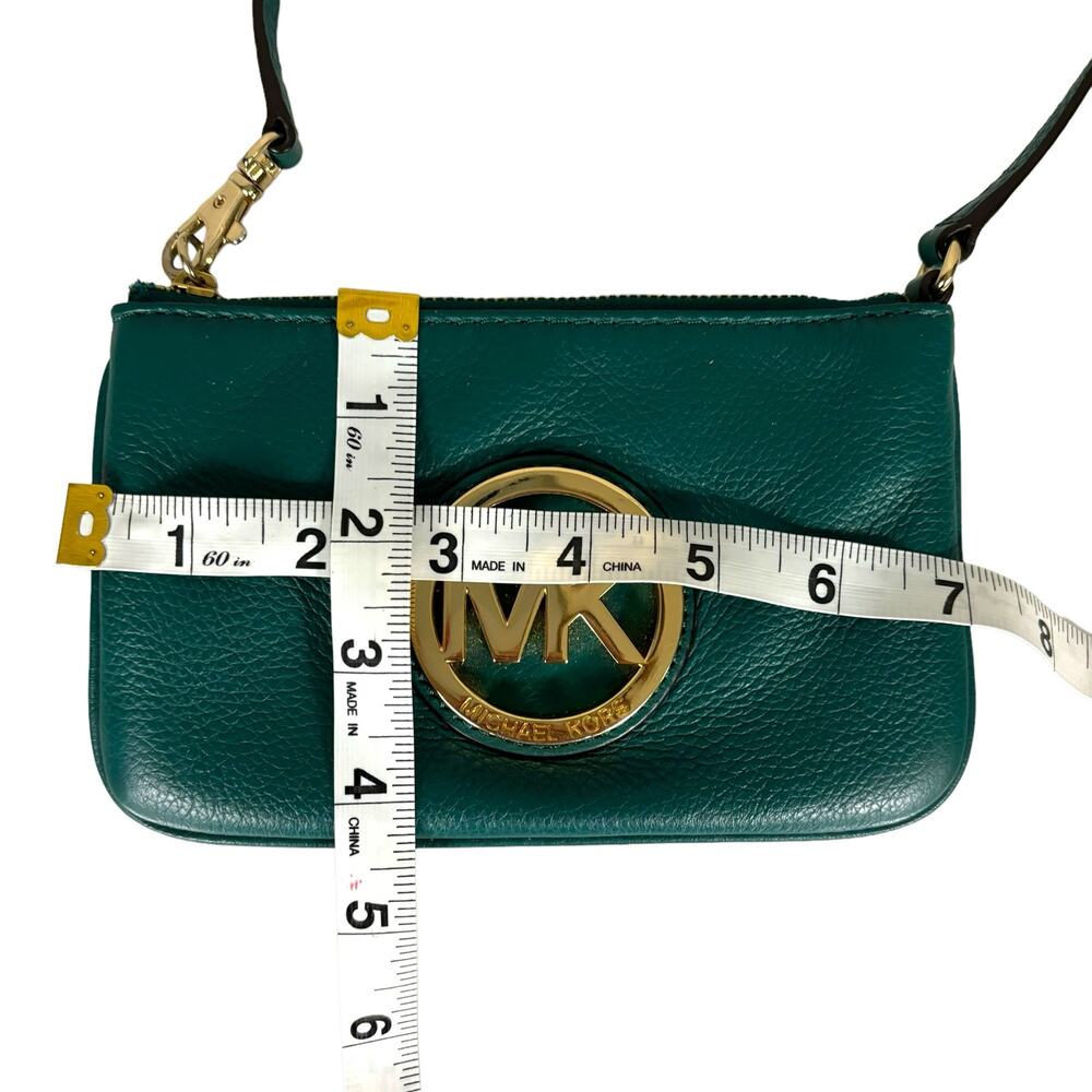Michael Kors Fulton Leather Wristlet Deep Sea Green Pebbled Leather MK Logo - Picture 10 of 10